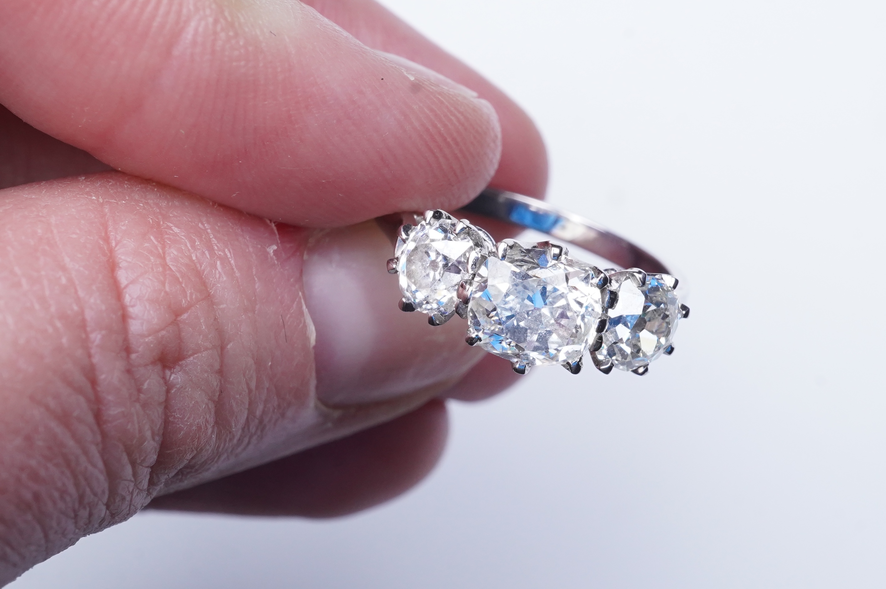 A three-stone diamond ring